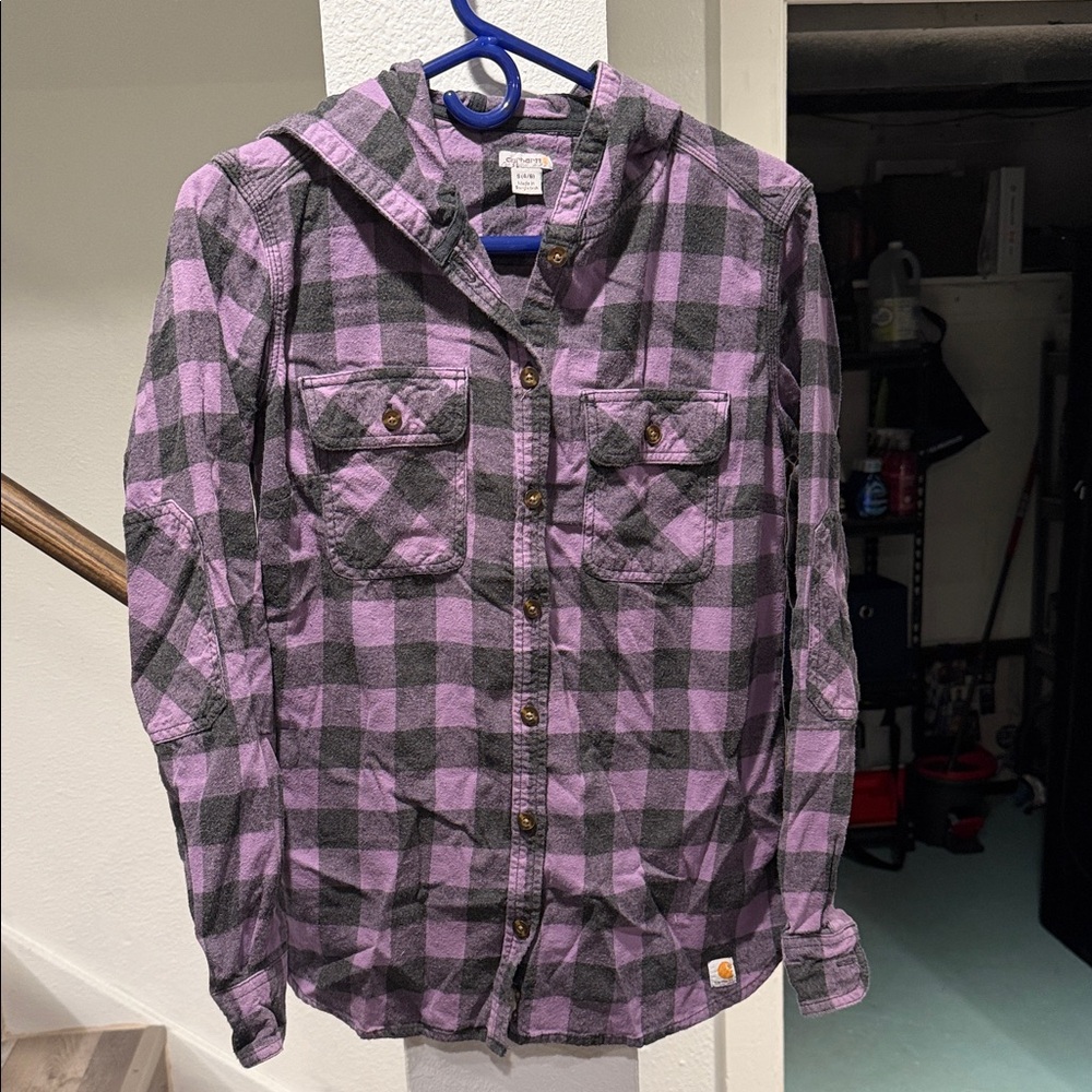 Carhartt Purple and Gray Plaid Button Down Shirt